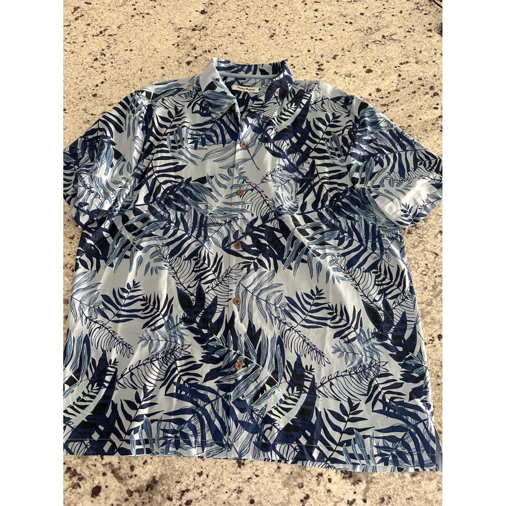 Tommy Bahama Men Palm Fern Leaf Print Silk Short Sleeve Camp Shirt XXL